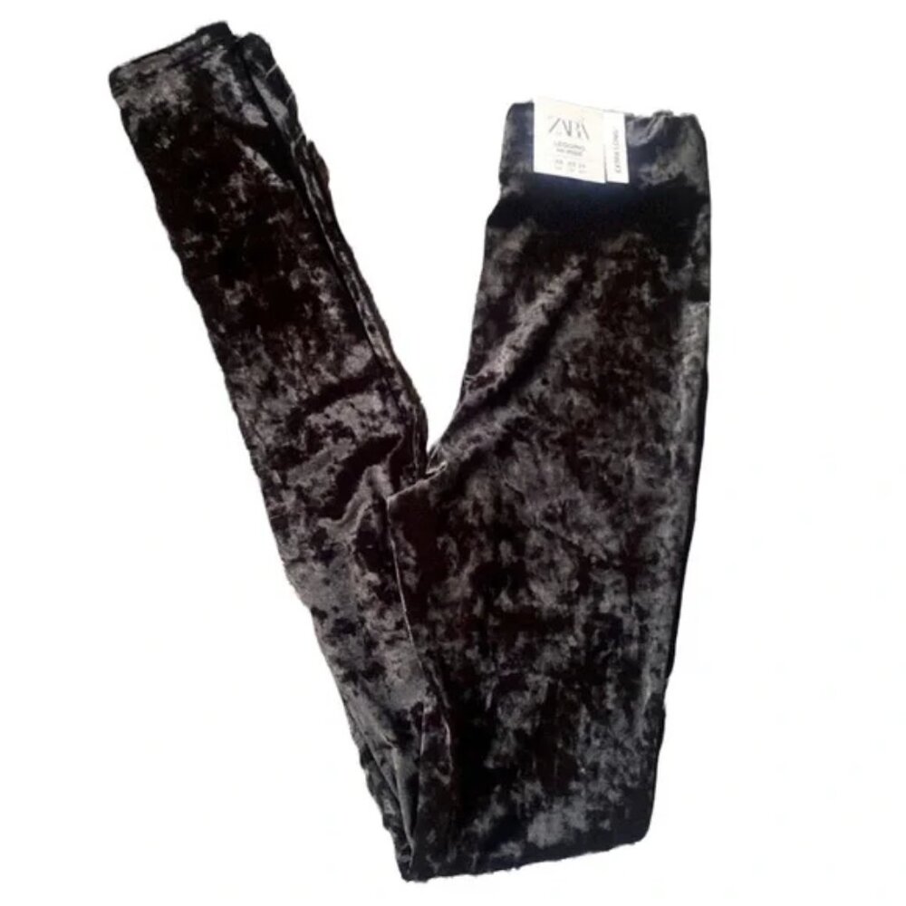 Zara Black Velvet High-Rise Extra Long Leggings - New with Tags! 🤩
